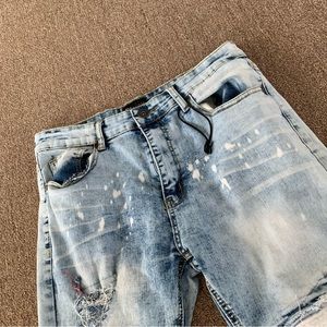 WAIMEA Mens Distressed Streetwear Blue Jeans, Red Accent, Acid Wash, Size 32x27‎